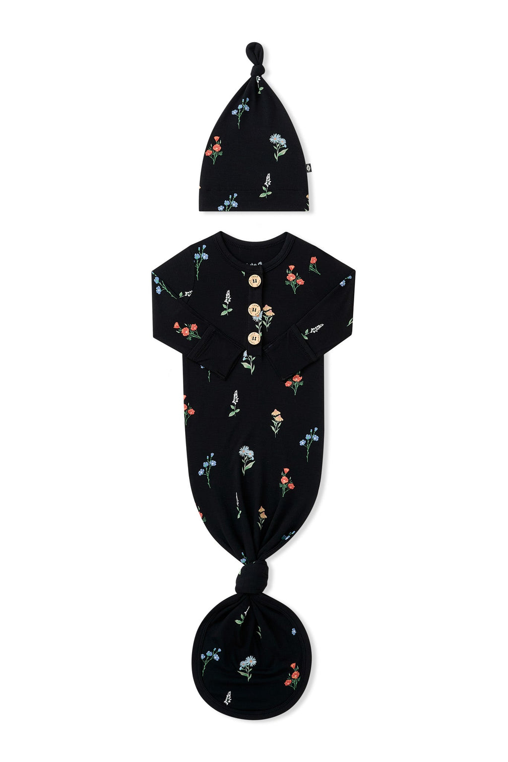 Knotted Day Gown with Hat Set in Midnight Wildflower