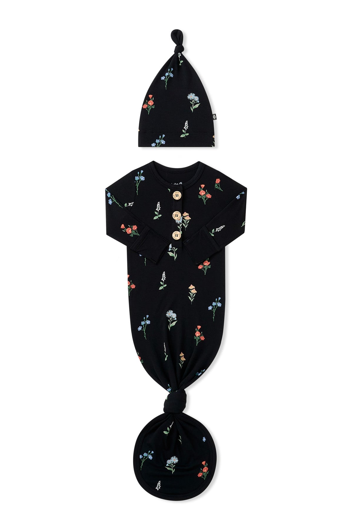 Knotted Day Gown with Hat Set in Midnight Wildflower