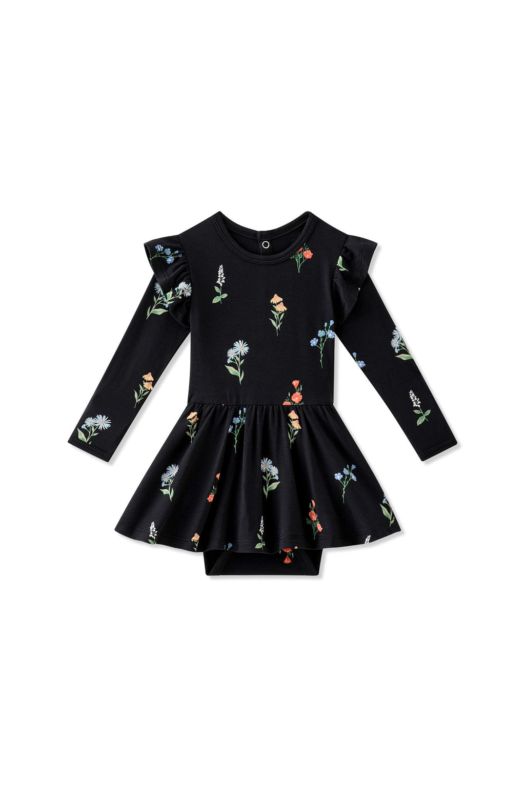 Long Sleeve Twirl Bodysuit Dress in Midnight Wildflower