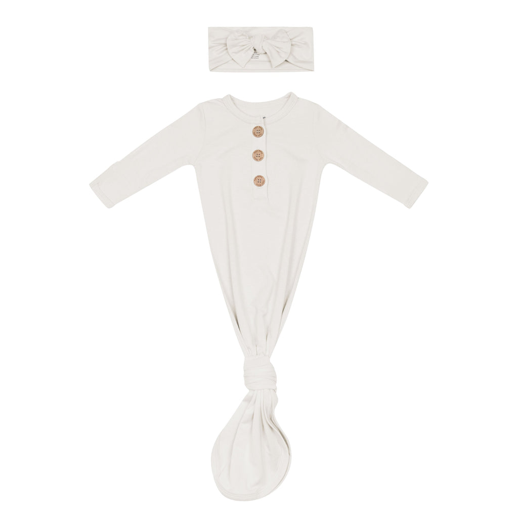 Knotted Day Gown with Bow Set in Oat