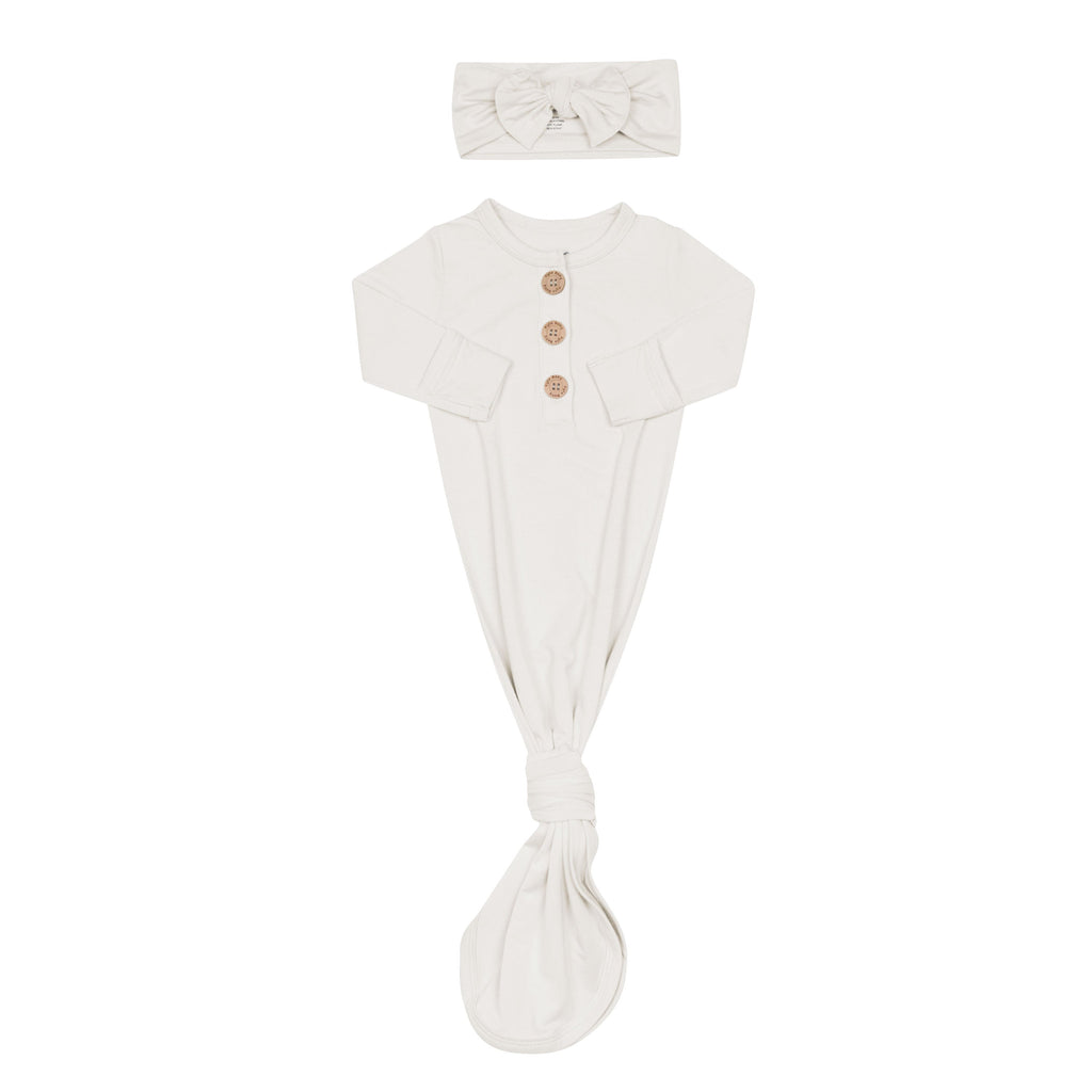 Knotted Day Gown with Bow Set in Oat