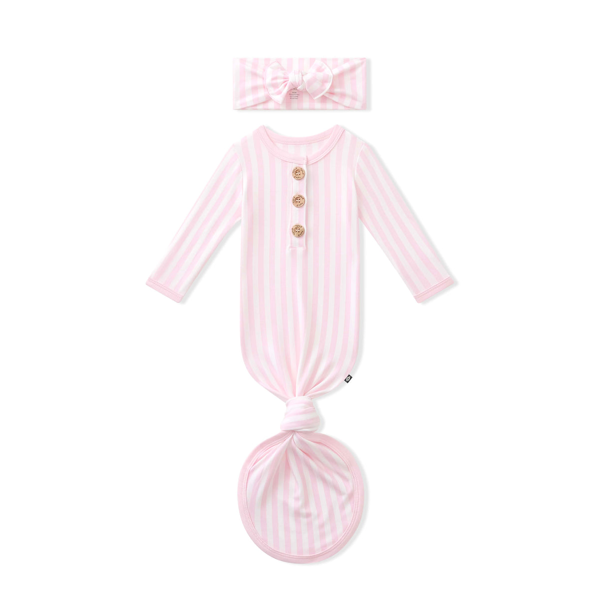 Knotted Day Gown with Bow Set in Small Sakura Stripe