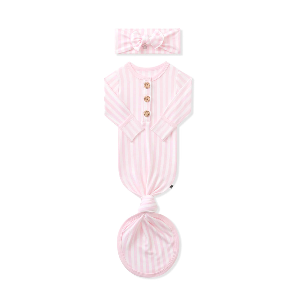 Knotted Day Gown with Bow Set in Small Sakura Stripe