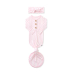 Knotted Day Gown with Bow Set in Small Sakura Stripe