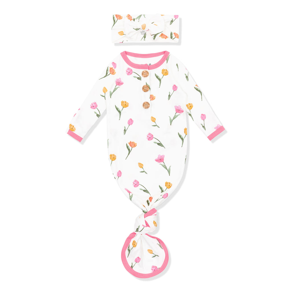 Knotted Day Gown with Bow Set Set in Tulip