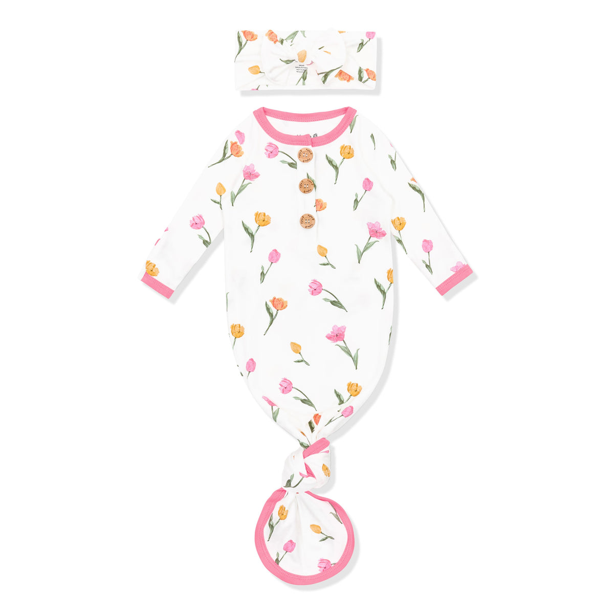 Knotted Day Gown with Bow Set Set in Tulip