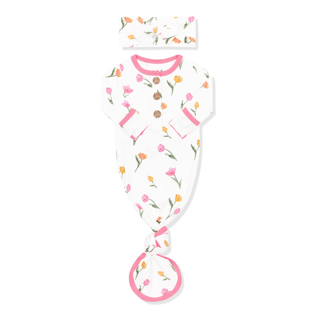 Knotted Day Gown with Bow Set Set in Tulip