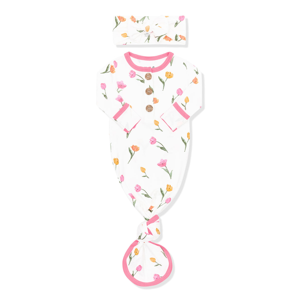 Knotted Day Gown with Bow Set Set in Tulip