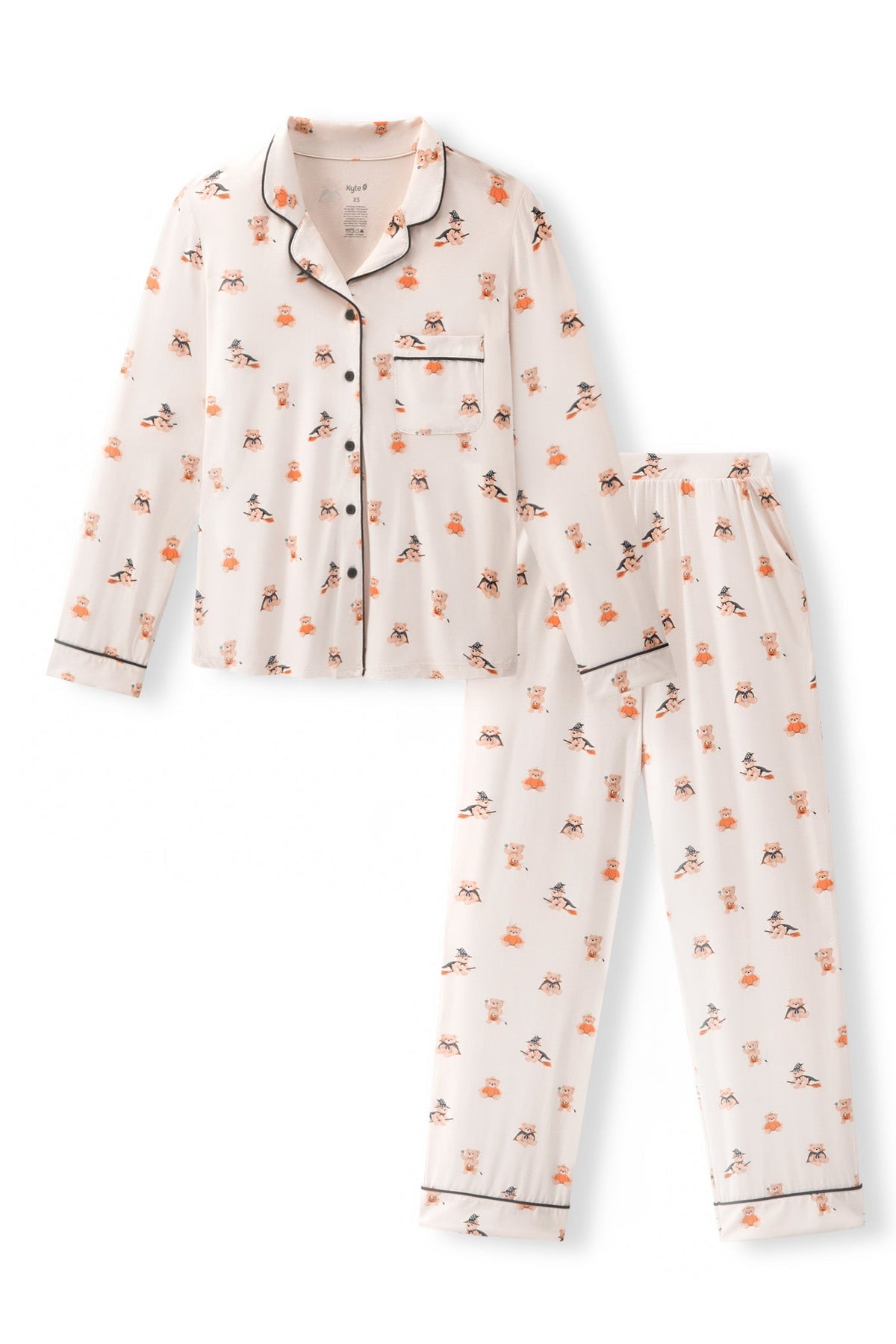 Long-Sleeved Women's Pajama Set in Halloween Teddy
