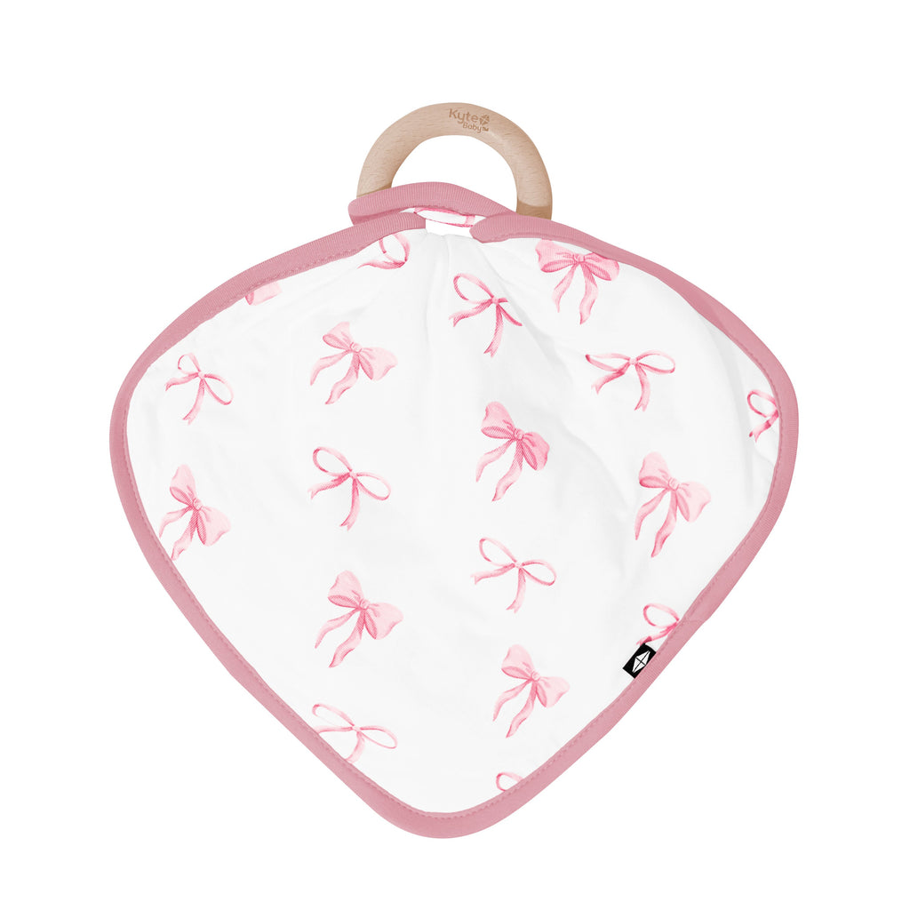 Lovey in Bow with Removable Wooden Teething Ring