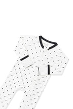 Zippered Romper in Midnight Polka Dot