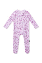 Zippered Footie in Thistle Leopard