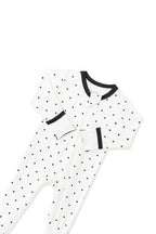 Zippered Footie in Midnight Polka Dot