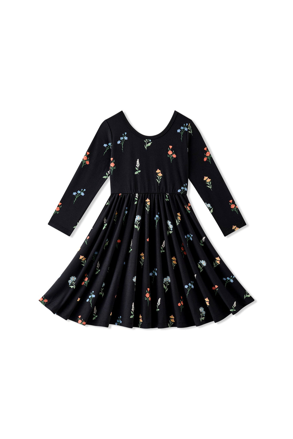 Long Sleeve Twirl Dress in Midnight Wildflower
