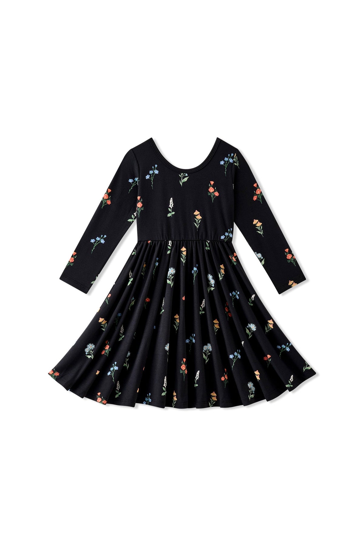 Long Sleeve Twirl Dress in Midnight Wildflower