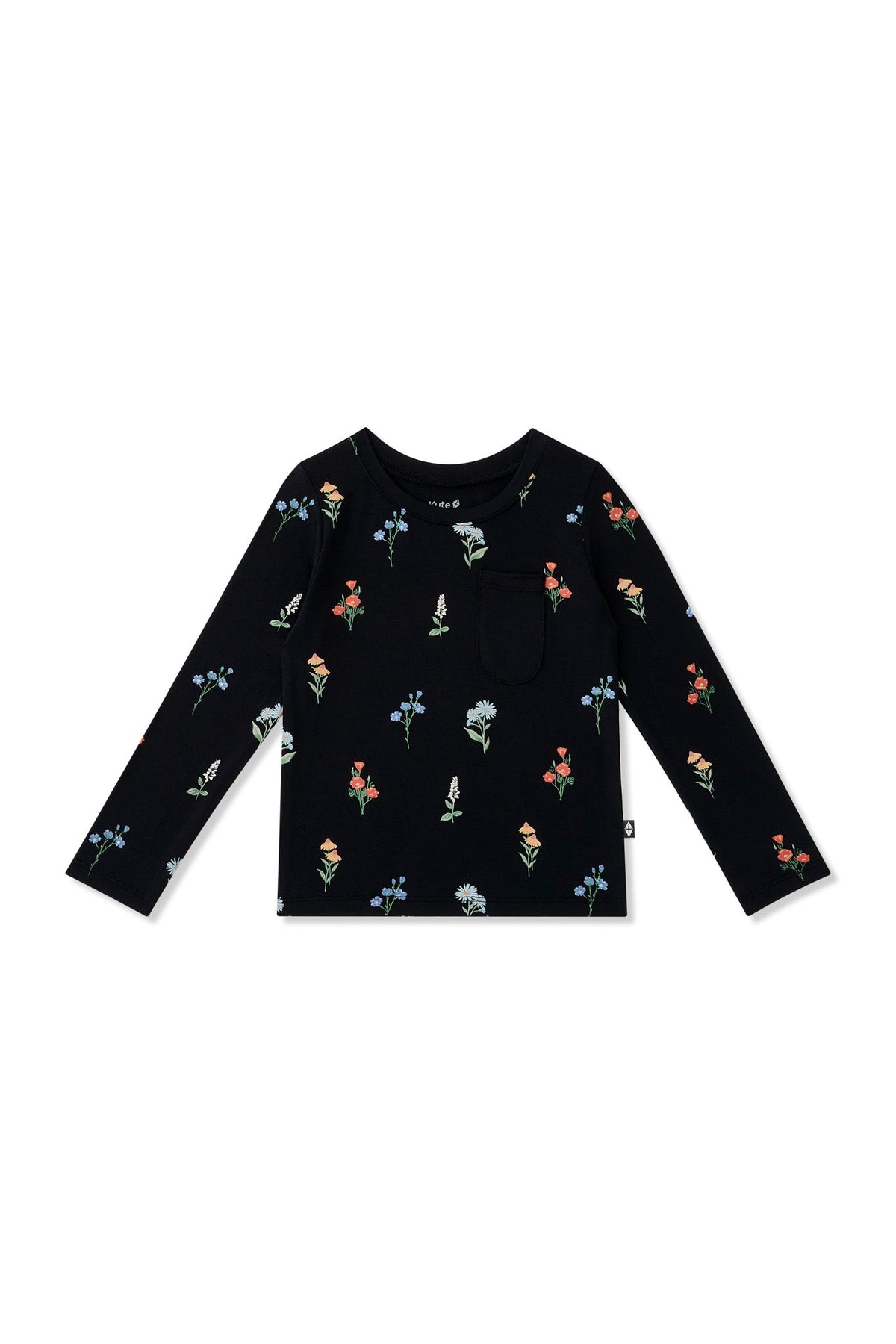 Long Sleeve Toddler Crew Neck Tee in Midnight Wildflower