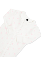 Pointelle Zippered Footie in Sweet Pink Bow