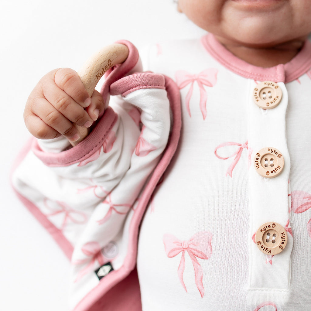 Lovey in Bow with Removable Wooden Teething Ring