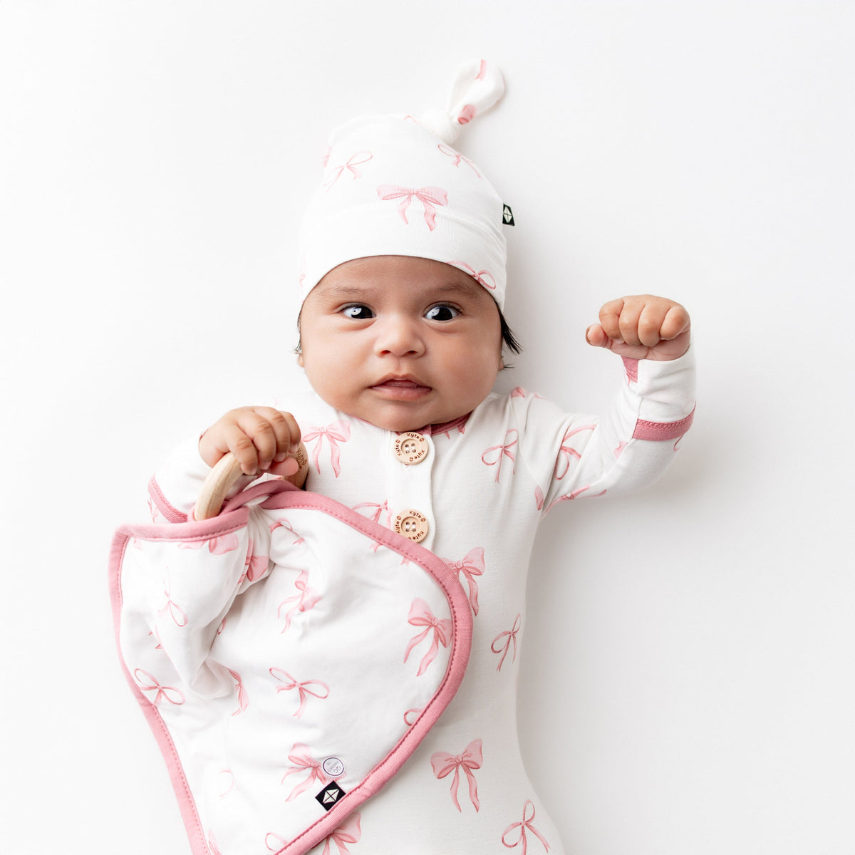 Lovey in Bow with Removable Wooden Teething Ring
