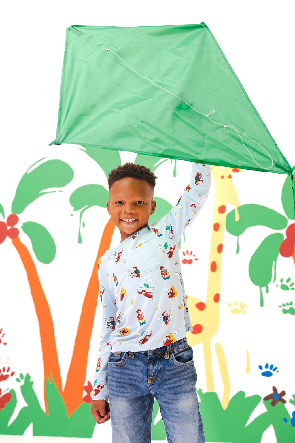 Long Sleeve Toddler Crew Neck Tee in Curious George