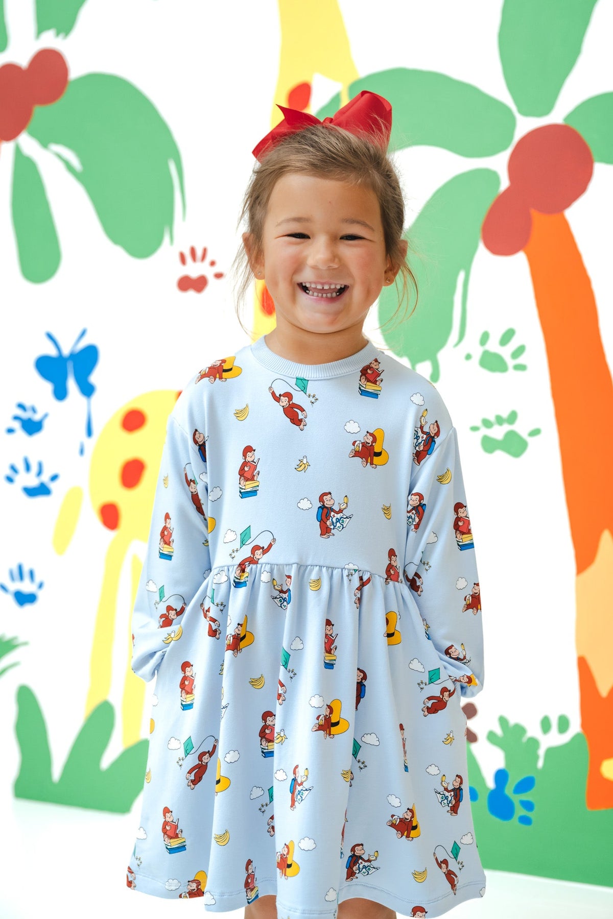 Long Sleeve Skater Dress in Curious George