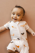 Zipper Shortall Romper in Dachshund