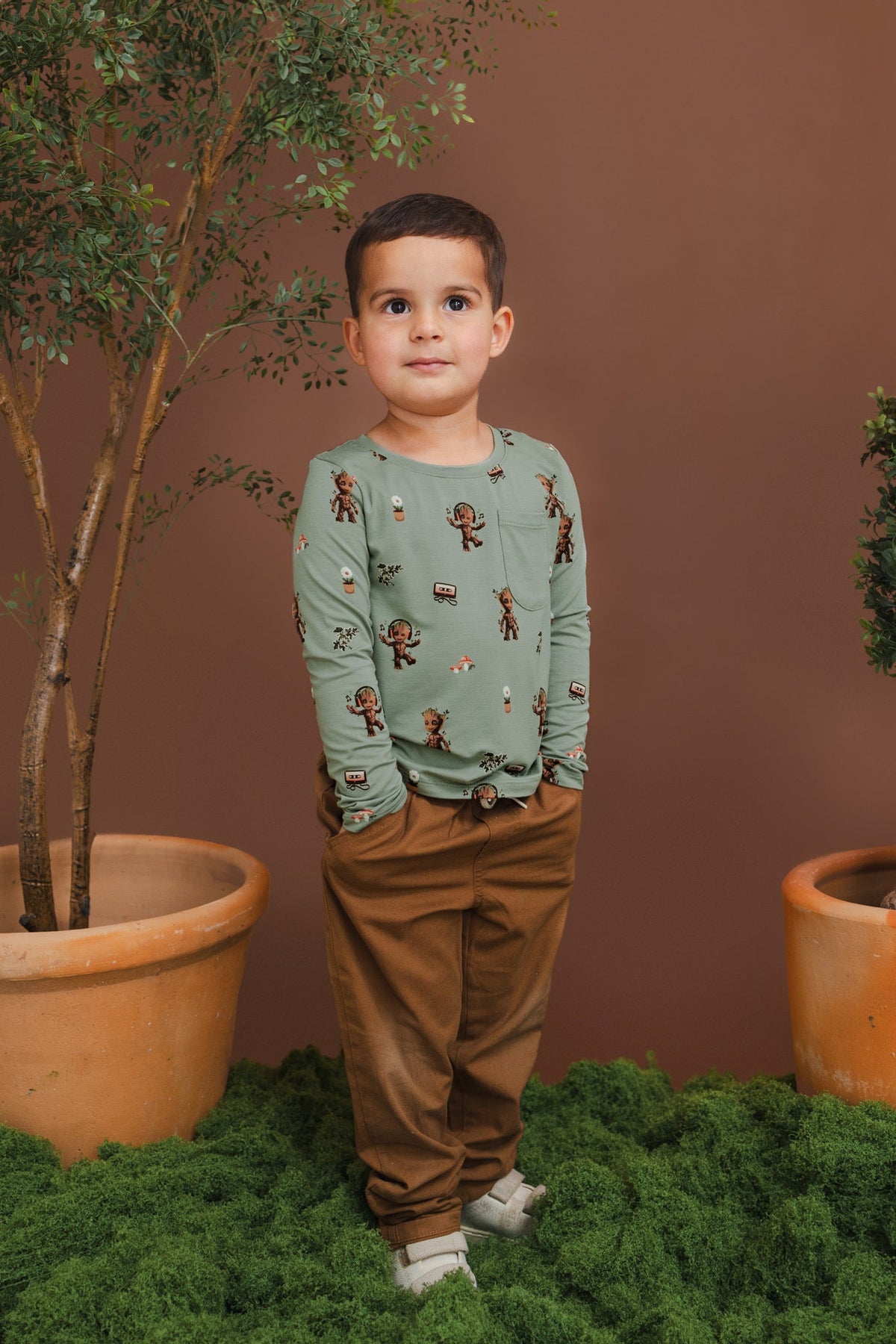 Long Sleeve Toddler Crew Neck Tee in Groot