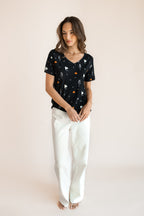 Women's Oversized V-Neck Tee in Halloween Friends