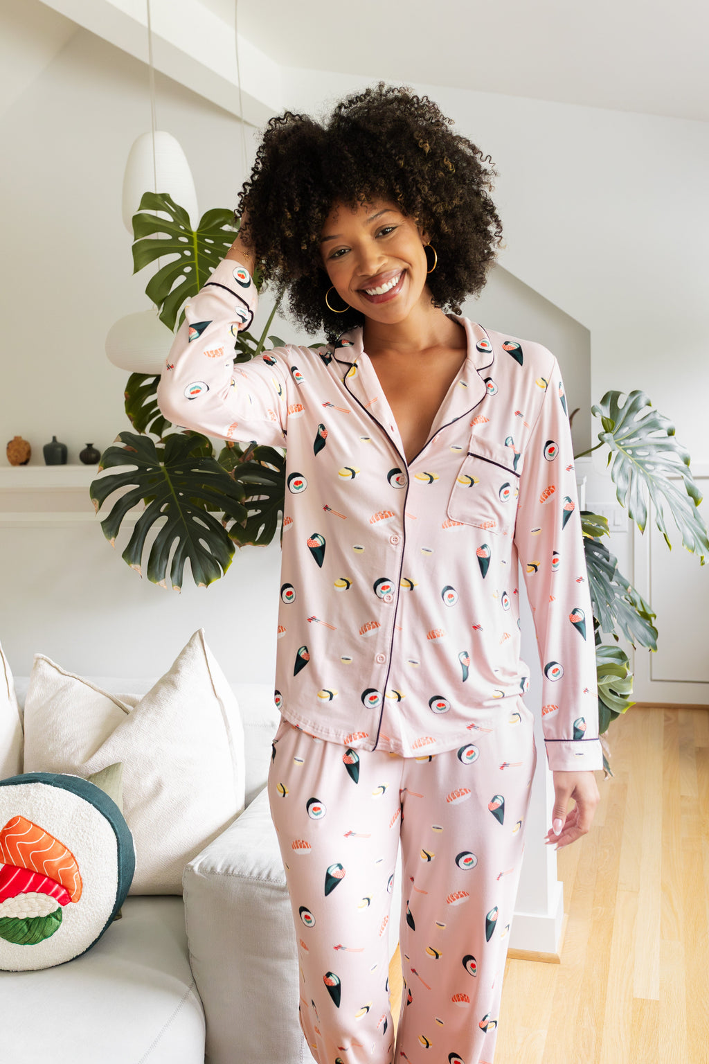 Long-Sleeved Women's Pajama Set in Blush Sushi