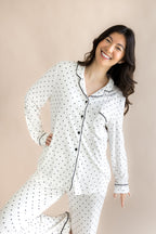 Long-Sleeved Women's Pajama Set in Midnight Polka Dot