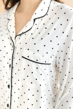 Long-Sleeved Women's Pajama Set in Midnight Polka Dot