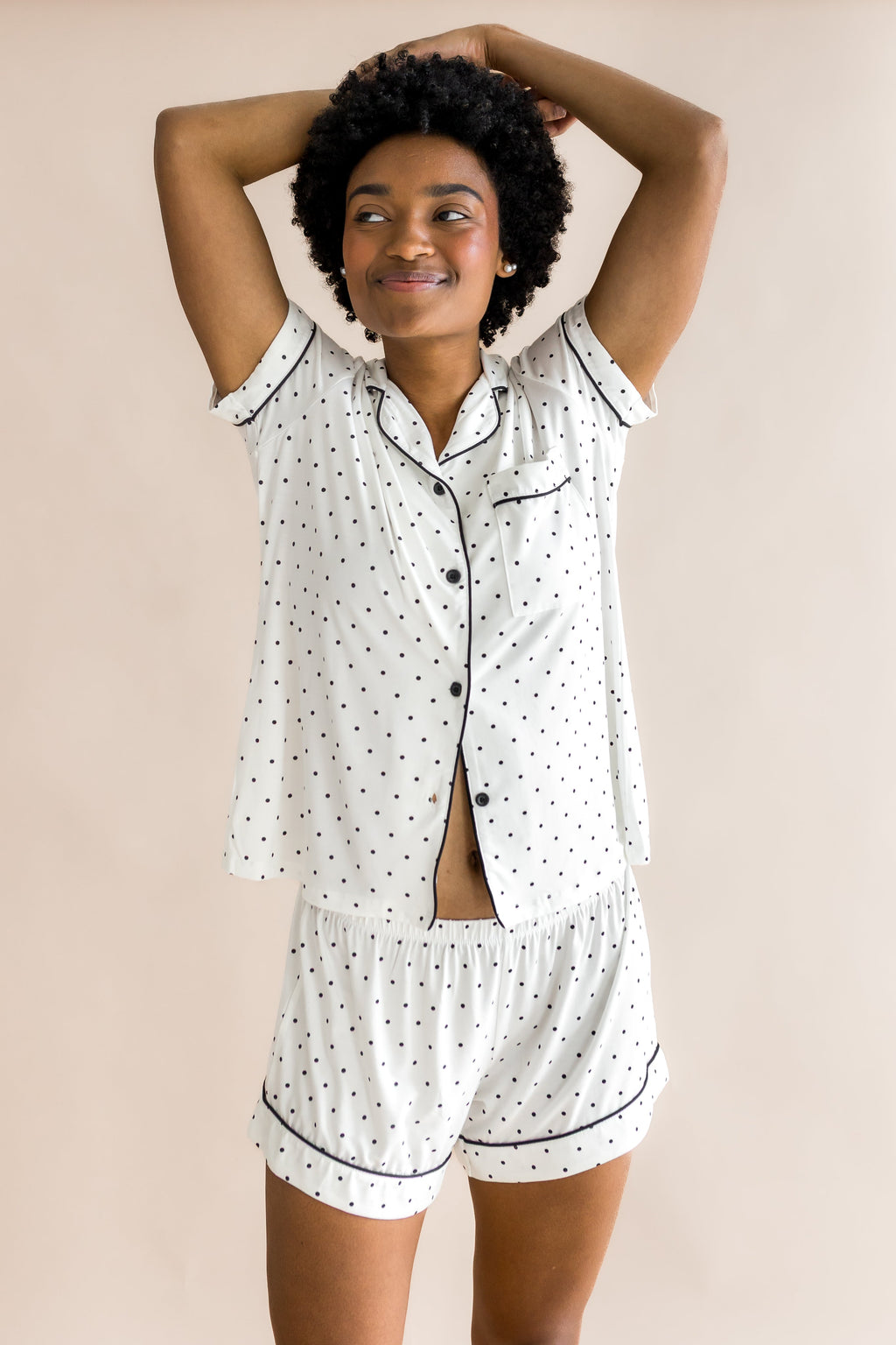 Women's Short Sleeve Pajama Set in Midnight Polka Dot
