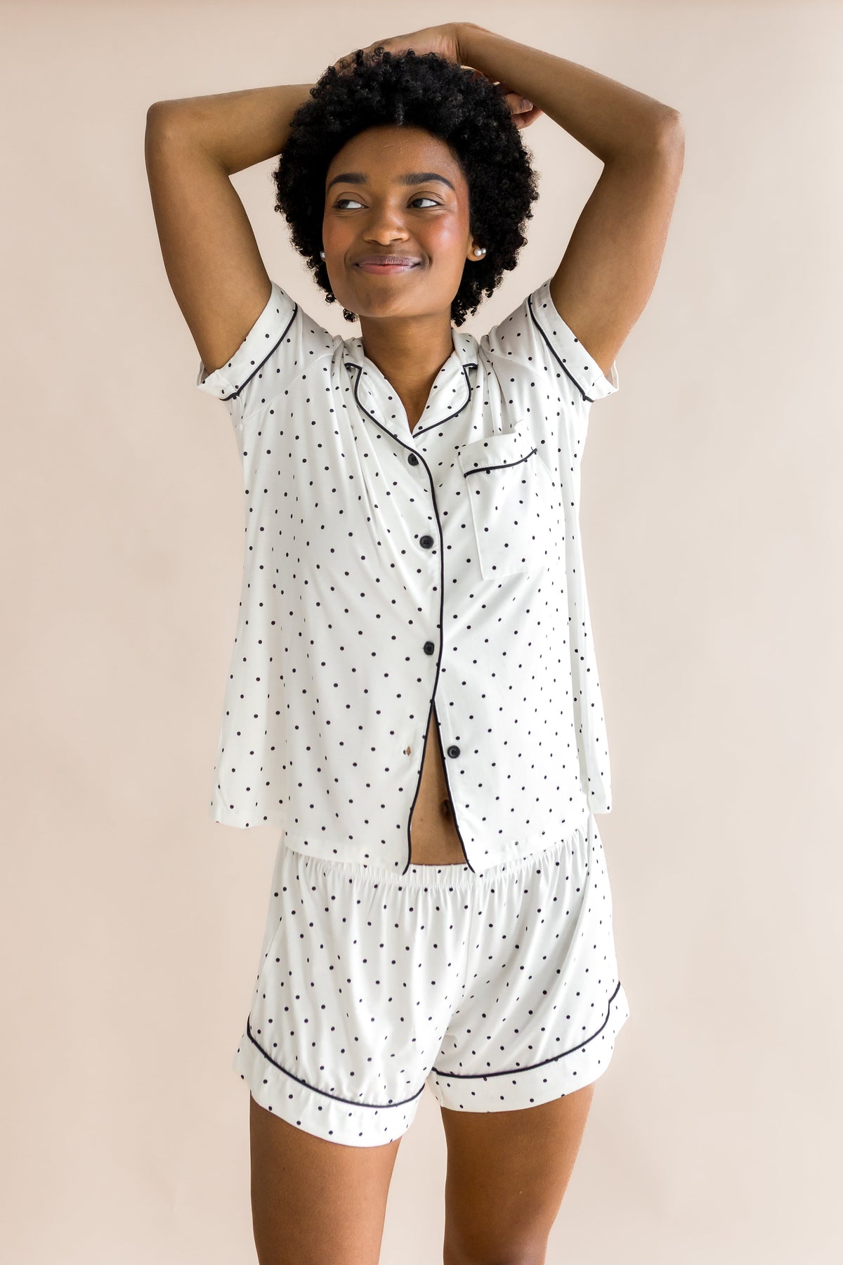 Women's Short Sleeve Pajama Set in Midnight Polka Dot