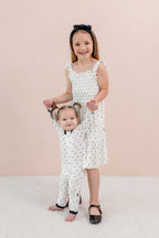 Zippered Romper in Midnight Polka Dot