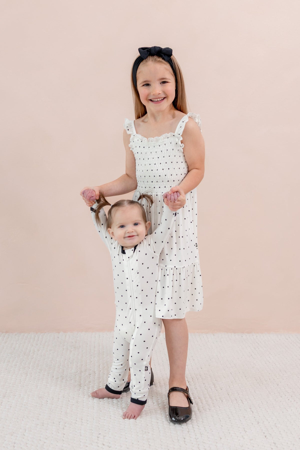 Smocked Dress in Midnight Polka Dot