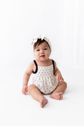 Smocked Bubble Romper in Midnight Polka Dot