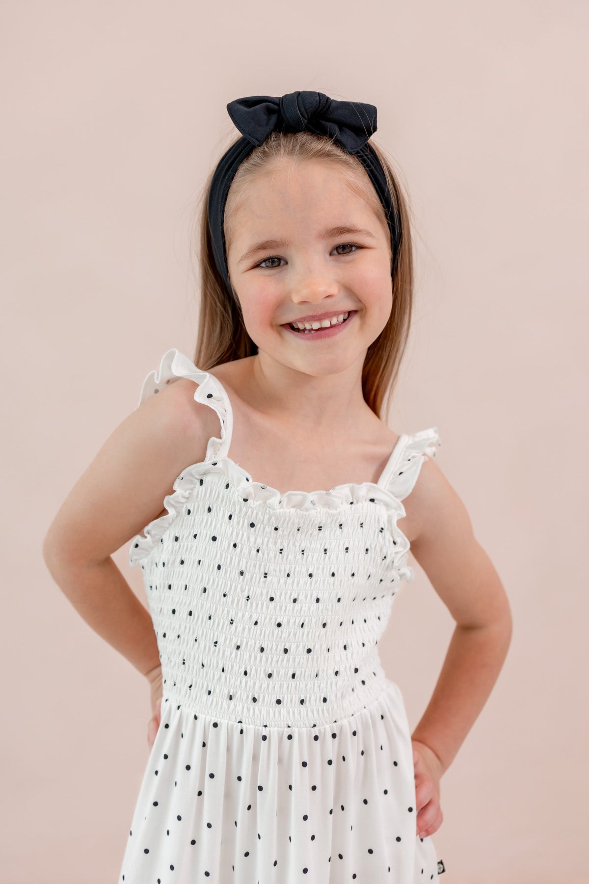 Smocked Dress in Midnight Polka Dot
