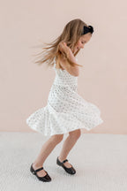 Smocked Dress in Midnight Polka Dot