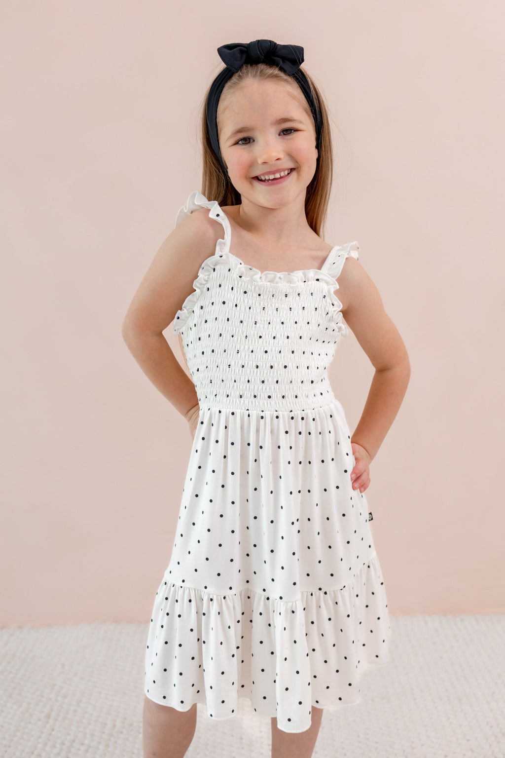 Smocked Dress in Midnight Polka Dot