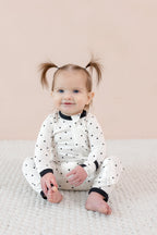 Zippered Romper in Midnight Polka Dot