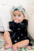 Long Sleeve Twirl Bodysuit Dress in Midnight Wildflower