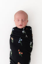 Swaddle Blanket in Midnight Wildflower