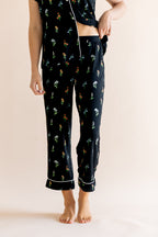 Women's Short Sleeve Cropped Pajama Set in Midnight Wildflower