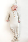 Ribbed Knotted Day Gown with Hat Set in Oat