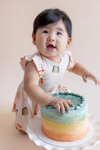 Twirl Bodysuit Dress in Retro Rainbow