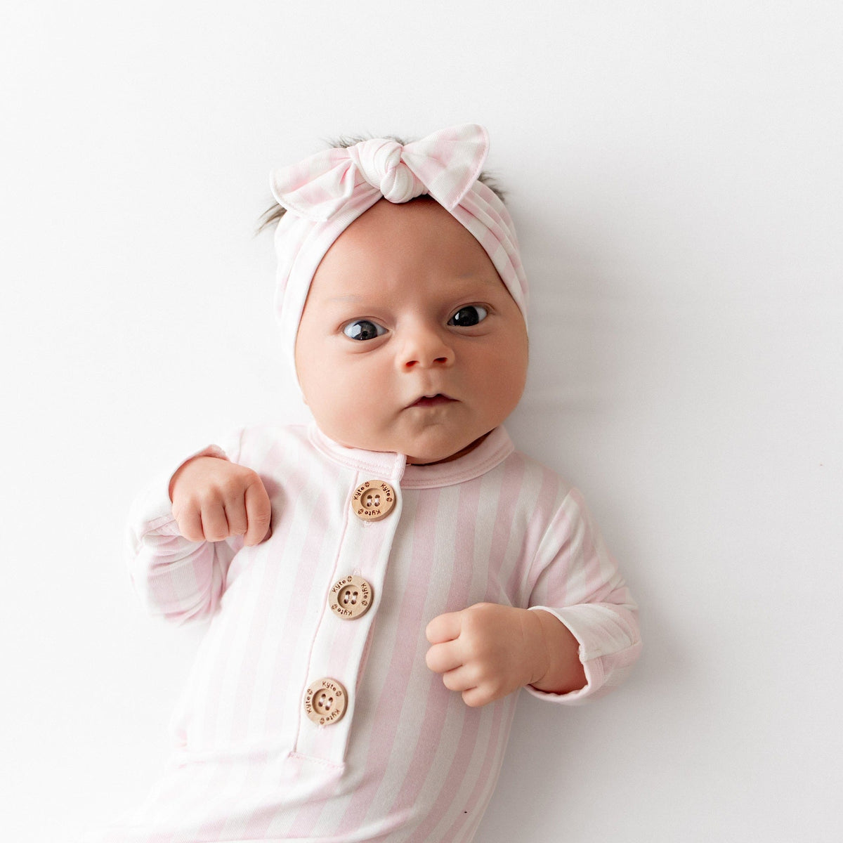 Knotted Day Gown with Bow Set in Small Sakura Stripe