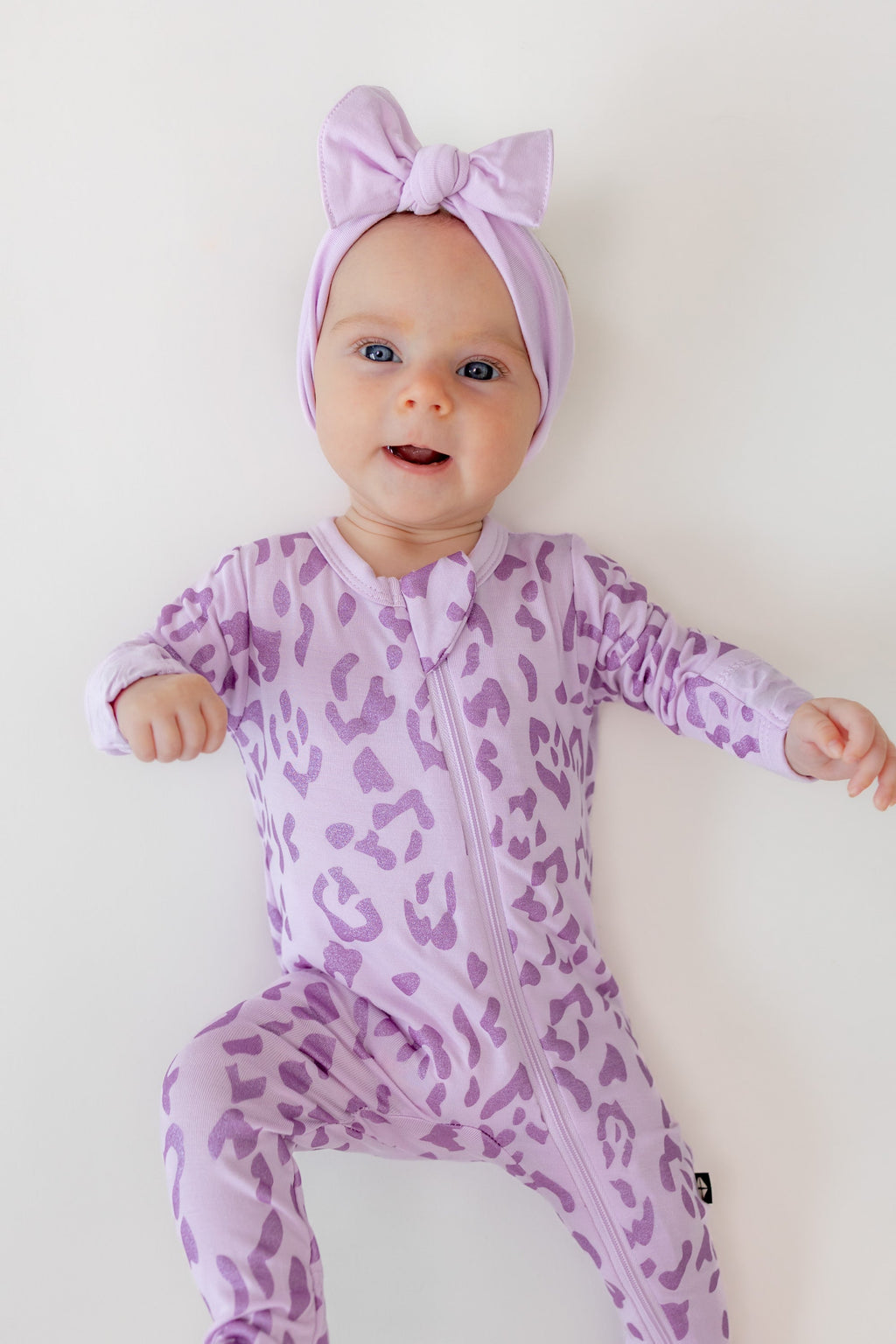 Zippered Footie in Thistle Leopard