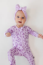 Zippered Footie in Thistle Leopard
