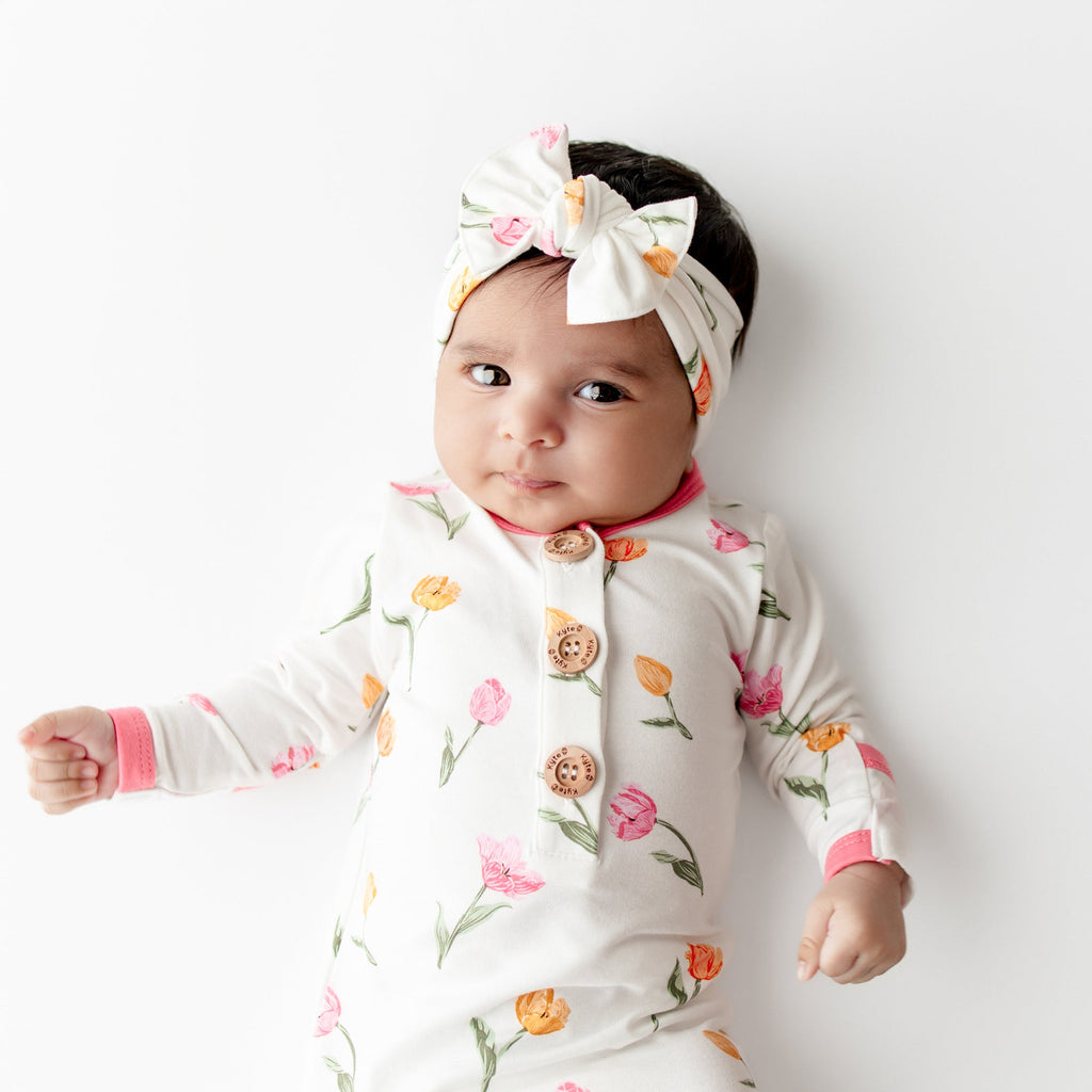 Knotted Day Gown with Bow Set Set in Tulip