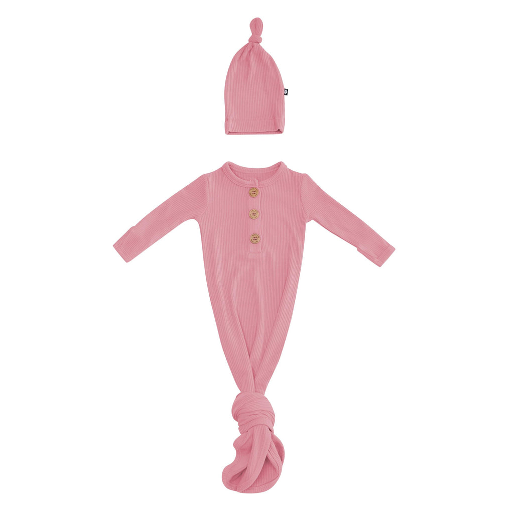 Ribbed Knotted Day Gown with Hat Set in Apple Blossom